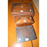 A 19th Century walnut desk box; a tea caddy; and a trinket box.