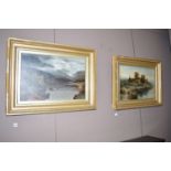 Oil paintings - Highland river landscape and a cottage scene.