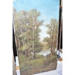 An oil painting - Woodland scene with lake, after Alfred de Breanski, bearing signature.