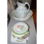 A Victorian ware wash jug and matching bowl; and a collection of decorative collectors' plates,