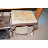 A Victorian footstool, raised on cabriole legs; together with a Chippendale style dressing stool,