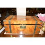 A Victorian walnut brass-bound desk box, with brass carrying handles.