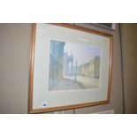 A watercolour - "Grey Street, Newcastle upon Tyne, Early Morning Sunshine", by Walter Holmes,