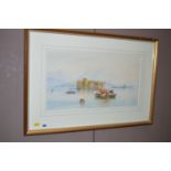 A watercolour - Italian fishing scene with ruined castle, by Edwin St. John, indistinctly signed.