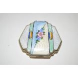 A Art Deco enamelled white metal compact,