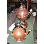An electric copper tea urn; and an electric copper kettle.