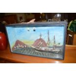 A model of a sailing ship 'Mary Forster', with painted background in a glazed case.