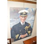 An oil painting - Portrait of a naval commander, by Howard Barron, signed (unframed).