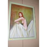 A framed oil painting - a female nude with red hair, signed Ted Bidgood.