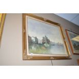 An oil painting - Continental harbour scene, indistinctly signed.