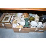 A collection of vases; kitchenware; decorative china; etc., in three boxes.