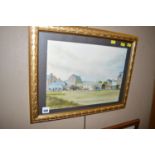 A watercolour - Alnmouth Golf Club, by Peter Forster, signed.