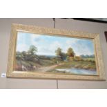 An oil painting - Country lane with female figure, by E. Cole snr., signed.