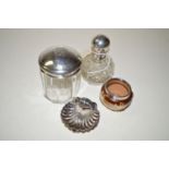 A late Victorian silver shell pattern table salt; a cut-glass hat pin pot with silver cover;