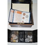 A George III "wheel" penny; and a quantity of mainly 20th Century coinage and bank notes,