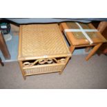 A three-fold wicker screen; together with a coffee table; and a lamp table.