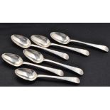 Six George III dessert spoons, by William Sumner I, London 1784, bright cut Old English pattern,