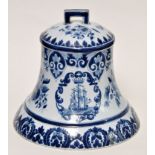 18th Century style Delftware bell, the sides painted with flowers and pendants, height 24cms, "PS",