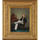 19th Century British School
A PORTRAIT OF A GENTLEMAN RELAXING IN A ROCKING CHAIR
oil on canvas
29.