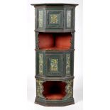 A late 19th Century Northern European green painted pine corner cabinet,