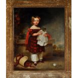 Early 19th Century Scottish School
PORTRAIT OF A GIRL WITH TARTAN DRESS AND DOLL SET WITHIN A