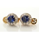 A pair of sapphire and diamond cluster ear clips,