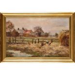 John Falconar Slater
(1857-1937)
POULTRY BY A HAYSTACK WITH FARM BUILDINGS BEYOND
signed
oil on