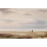 J*** Barrie Haste
(1931-2011)
A FENLAND VIEW WITH FIGURES WALKING DOGS
signed
watercolour
35.5 x 53.