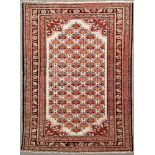 A Nahavand rug, with floral motifs to ivory ground surrounded by foliate borders, 58 x 41in.