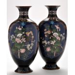 Pair of Japanese cloisonne vases, of flattened oval form,