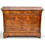 A 19th Century French walnut veneered chest of drawers,