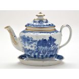 'New Hall' teapot, cover and stand (ungilded), pattern no. 'U191', overall height, 19cms.