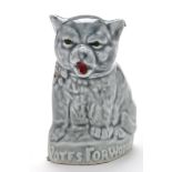 Porcelain 'Suffragette' figure of a yawning cat, base with "Votes For Women", height 8.5cms.
