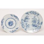 Delftware blue and white plate, painted with landscape, 18th Century, diameter 19.