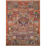 A Kashmar carpet, with figural and floral designs of central mosque surrounded by lions, antelope,