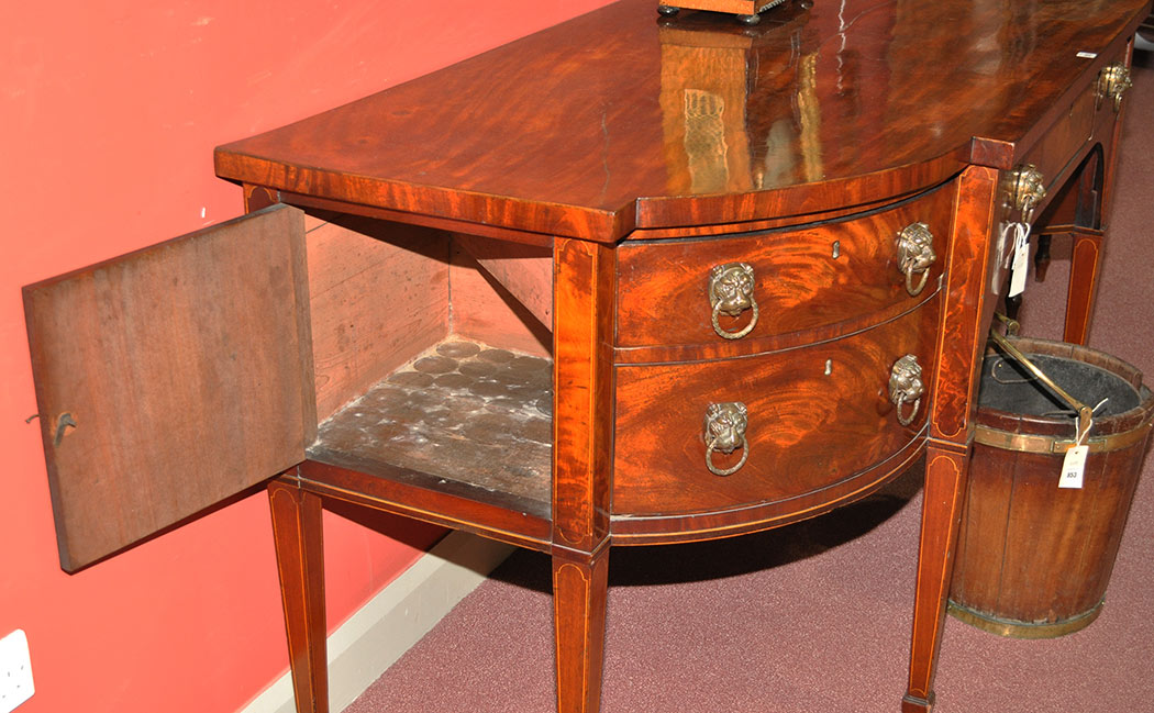A George III mahogany breakfront sideboard, the shaped top above central frieze drawer, - Image 5 of 6
