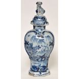Delftware blue and white vase and cover,