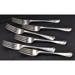 Six Victorian table forks, by George Adams (Chawner & Co.), London 1841, Old English pattern, 13.
