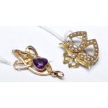 An Art Nouveau amethyst and seed pearl pendant,