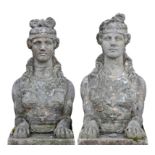 A pair of 19th Century composition stone sphinxes, by Austin & Seeley,