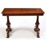 An early Victorian mahogany side table, the rectangular top above plain frieze,