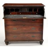 A 19th Century Colonial hardwood two section military secretaire chest,