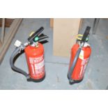A pair of Chub water fire extinguishers, tested 2012.