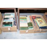 A large collection of books: English classics; history subjects; and other subjects, in three boxes.