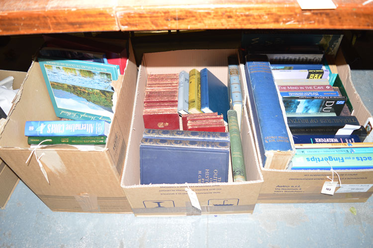 A collection of miscellaneous books, various subjects in three boxes.