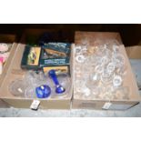 A collection of miscellaneous cut, moulded and coloured glassware, various, in two boxes.