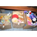 A large collection of miscellaneous soft toys, in three boxes.