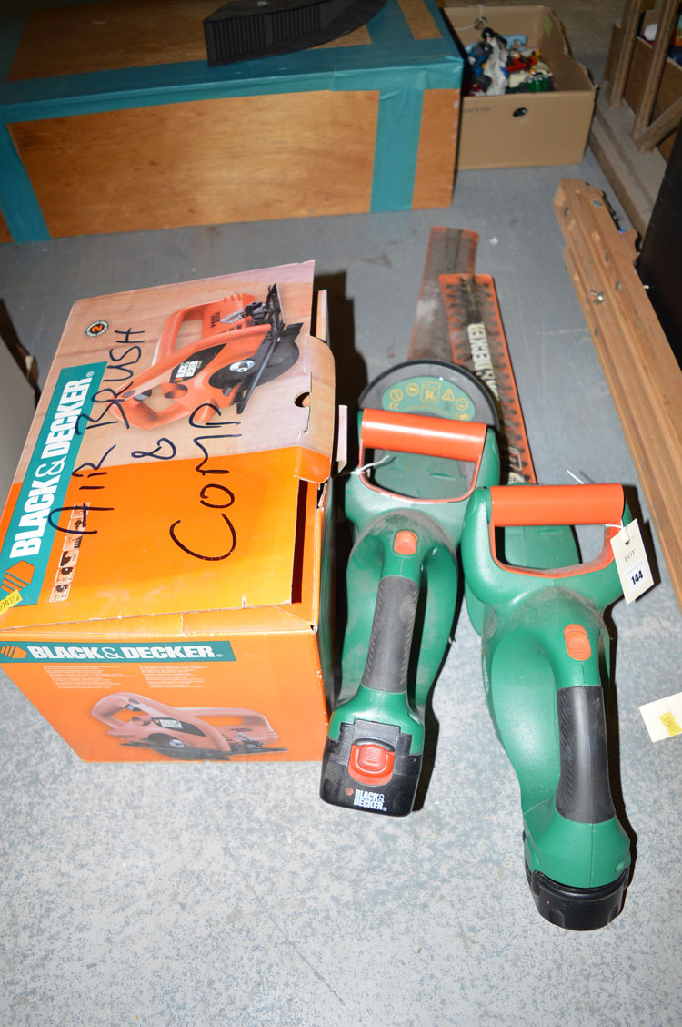 Two cordless electric hedge trimmers;