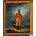 19th Century British School
A PORTRAIT OF A YOUNG INFANTRY OFFICER
engraving richly over-painted in