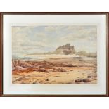 Richard Redfern
(19th/20th Century)
"BAMBURGH CASTLE" - A VIEW ALONG THE BEACH FROM THE